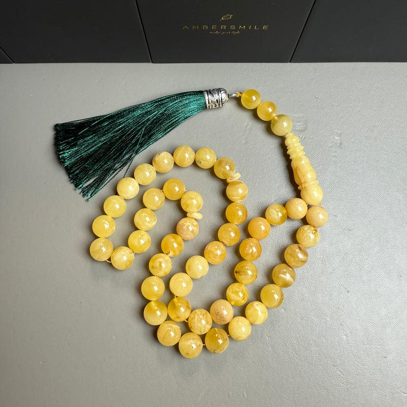 Handmade Yellow Amber Misbaha Tasbih Islamic Prayer Beads 10.4mm 36.1g