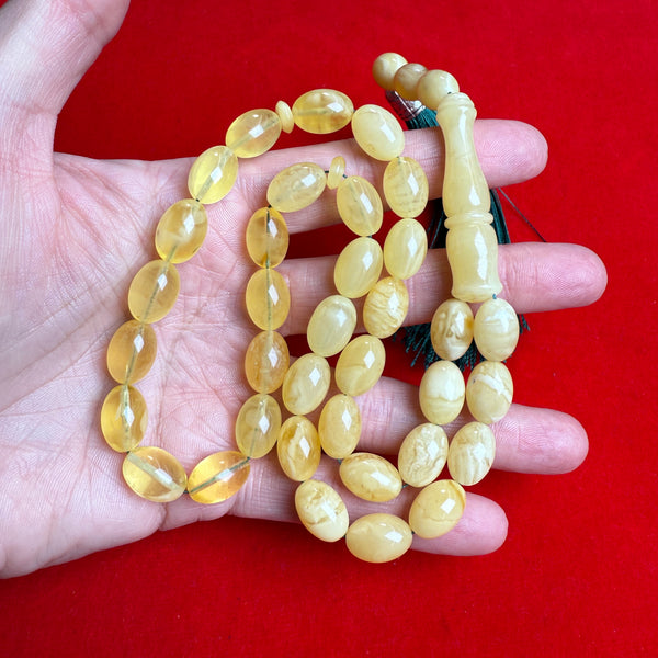 Premium Handmade Yellow Transparent Amber Tasbih Misbaha Islamic Prayer Beads 9mm x 13mm 32.5g