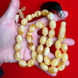 Premium Handmade White Amber Tasbih Misbaha Islamic Prayer Beads 12mm x 17mm 59.5g