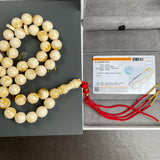Handmade White Amber Misbaha 11mm 42.38g 45 beads LAB certificate