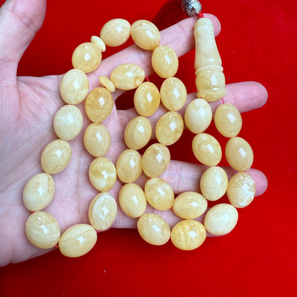 Premium Handmade White Amber Tasbih Misbaha Islamic Prayer Beads 13mm x 16mm  60g