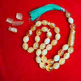 Popular Handmade Yellow White Amber Tasbih Misbaha Islamic Prayer Beads 13mm x 16mm 64.5g