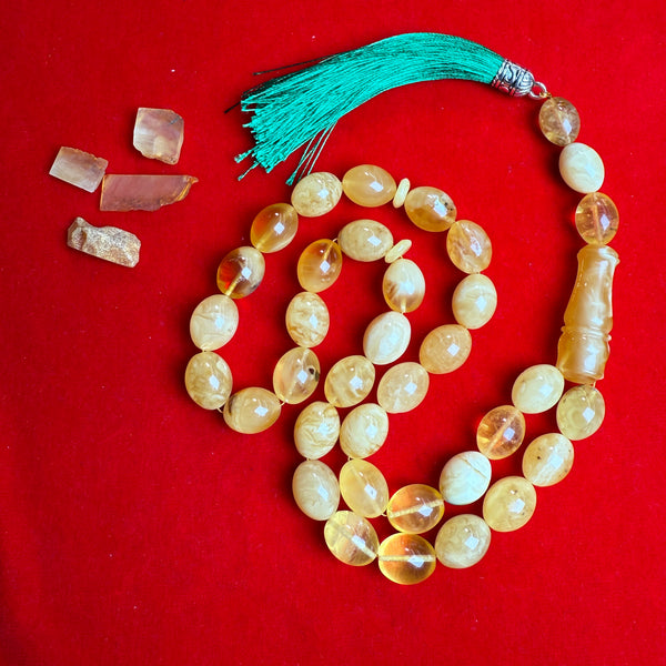 Popular Handmade Yellow White Amber Tasbih Misbaha Islamic Prayer Beads 13mm x 16mm 64.5g