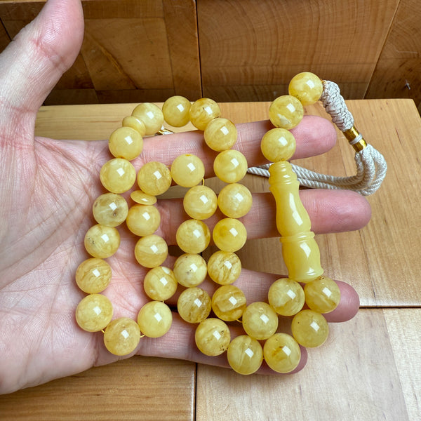 Handmade Y/W Amber Misbaha Tasbih Islamic Prayer Beads 12.1mm 41.9g