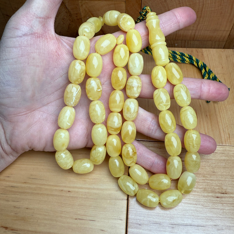 Handmade Y/W Amber Misbaha Tasbih Islamic Prayer Beads 11x16mm 61.5g