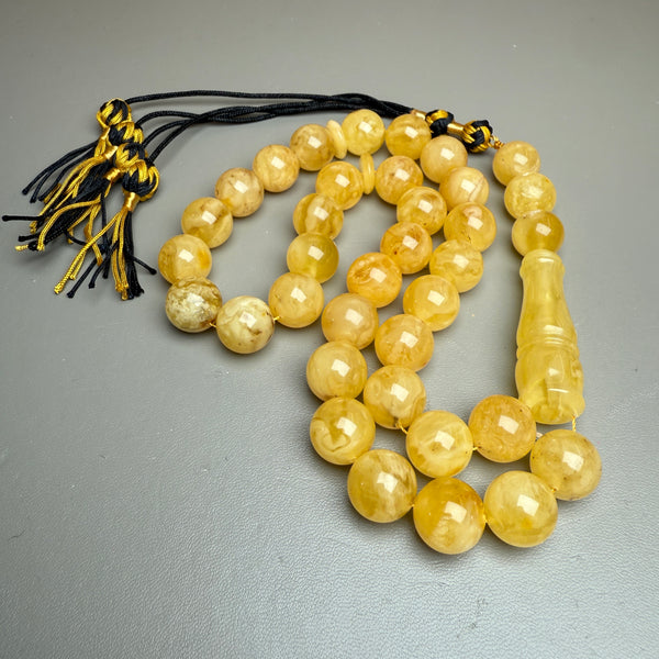 Handmade Yellow Amber Misbaha Tasbih Islamic Prayer Beads 12.2mm 43.8g