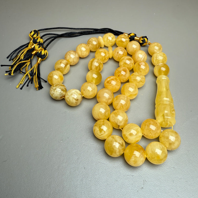 Handmade Yellow Amber Misbaha Tasbih Islamic Prayer Beads 12.2mm 43.8g