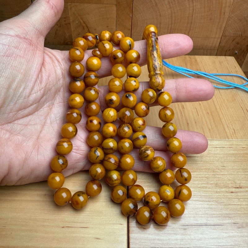 Handmade Antiq Amber Misbaha Tasbih Islamic Prayer Beads 9.8mm 37.5g