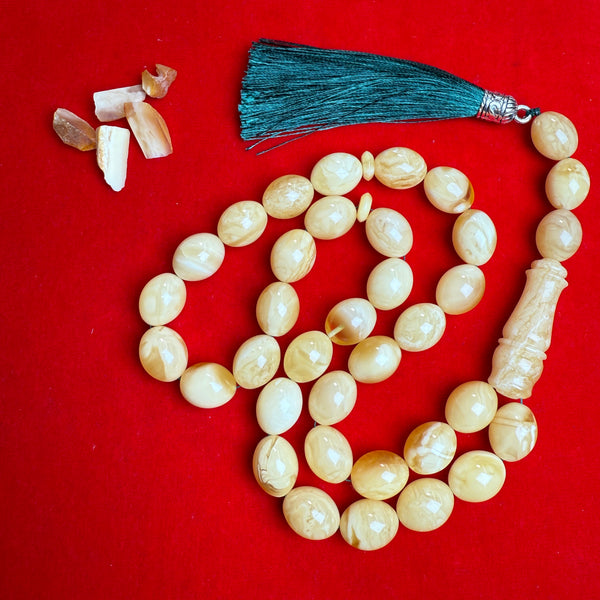Premium Handmade White Amber Tasbih Misbaha Islamic Prayer Beads 13mm x 17mm 70g