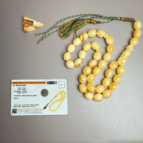 Handmade Natural Baltic Amber Misbaha Islamic Prayer Beads 12mm x 14mm 48.3g