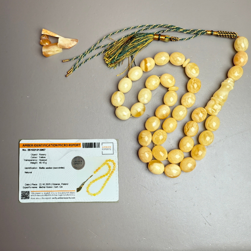 Handmade Natural Baltic Amber Misbaha Islamic Prayer Beads 12mm x 14mm 48.3g
