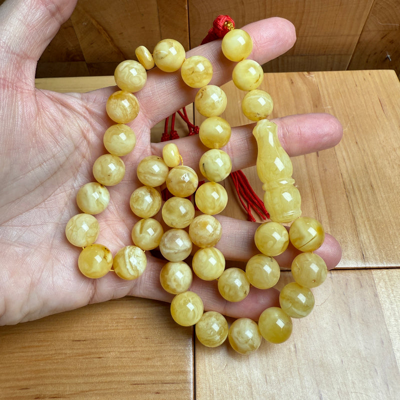 Handmade White Amber Misbaha Tasbih Islamic Prayer Beads 12mm 42g