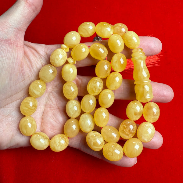 Premium Handmade Yellow Amber Tasbih Misbaha Islamic Prayer Beads 11mm x 14mm 47.5g