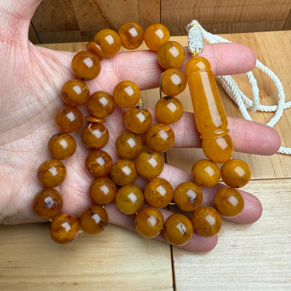 Handmade Antiq Amber Misbaha Tasbih Islamic Prayer Beads 13mm 47.5g