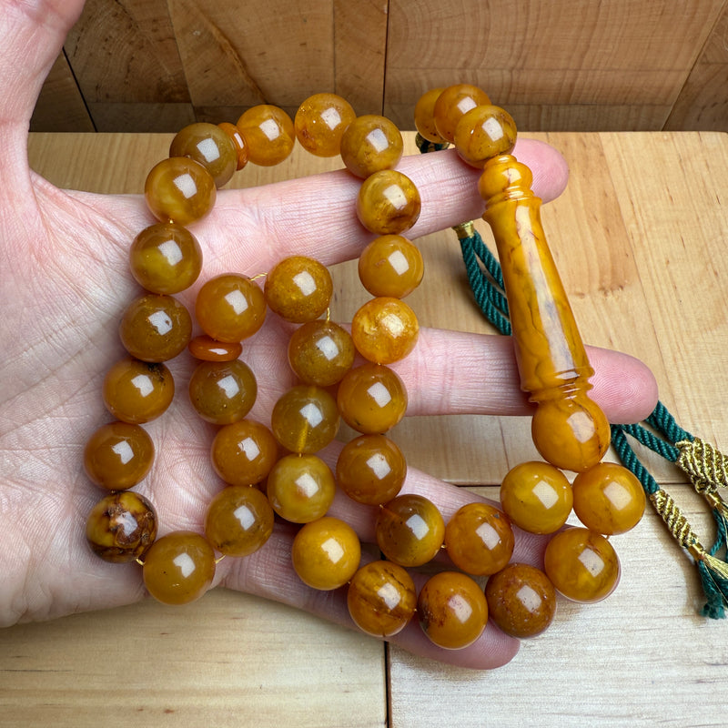 Handmade Antiq Amber Misbaha Tasbih Islamic Prayer Beads 13.3mm 55g