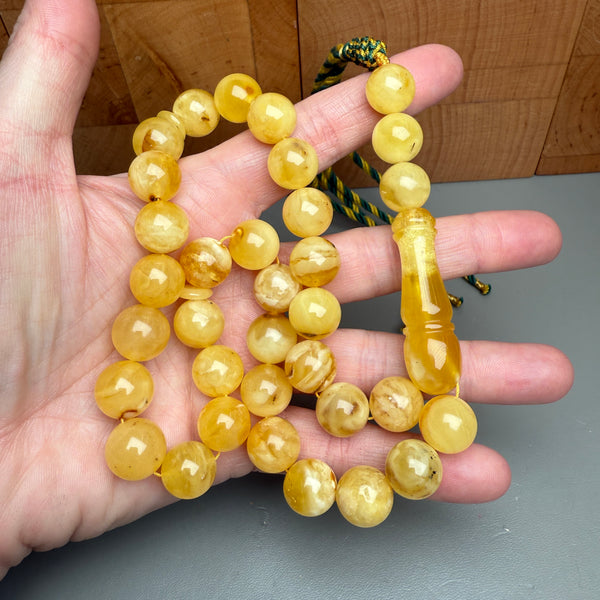 Handmade Y/W Amber Misbaha Tasbih Islamic Prayer Beads 12.4mm 44.5g