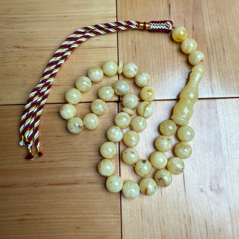 Handmade White Amber Misbaha Tasbih Islamic Prayer Beads 12mm 43.5g