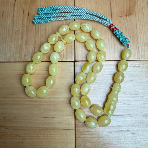 Handmade Y/W Amber Misbaha Tasbih Islamic Prayer Beads 11x14mm 38g