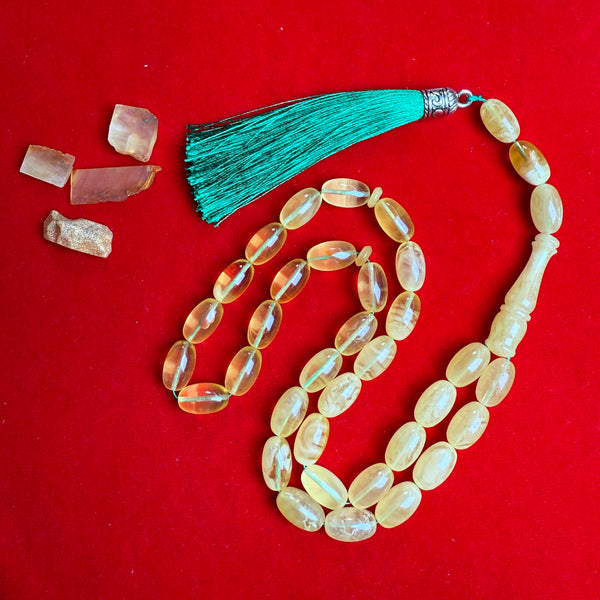 Premium Handmade Yellow Transparent Amber Tasbih Misbaha Islamic Prayer Beads 9mm x 16mm 36g