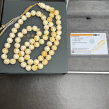Handmade White Amber Misbaha 10.8mm 48g 66 beads LAB certificate