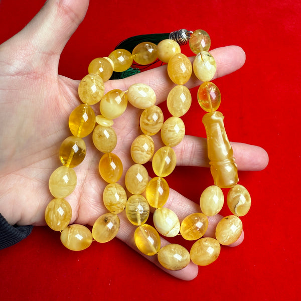 Popular Handmade Yellow White Amber Tasbih Misbaha Islamic Prayer Beads 13mm x 16mm 64.5g