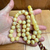 Handmade White Amber Misbaha Tasbih Islamic Prayer Beads 12mm 43.5g