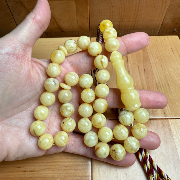 Handmade White Amber Misbaha Tasbih Islamic Prayer Beads 12mm 43.5g