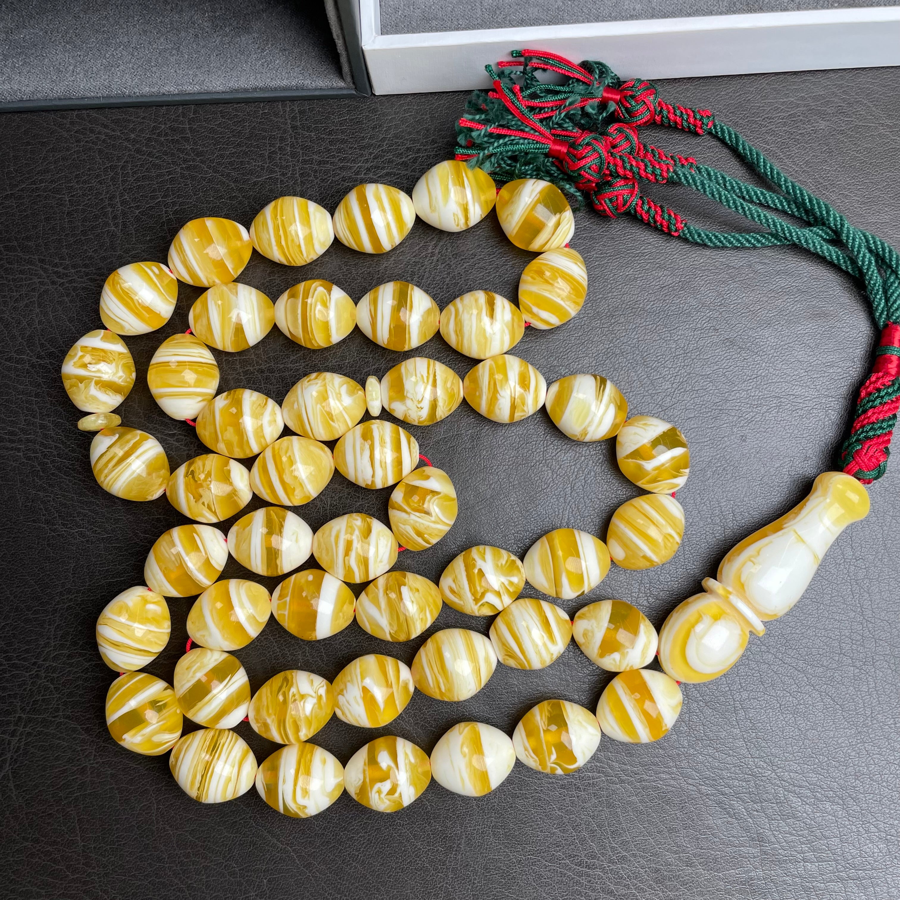 White Pressed Amber Style Misbaha Tasbih 100g | 14x17mm | 47 beads ...