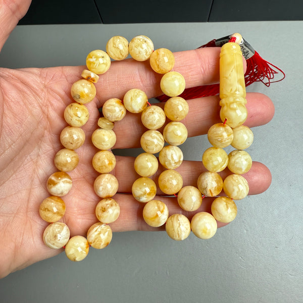 Handmade White Amber Misbaha Tasbih Islamic Prayer Beads 10mm 29.4g