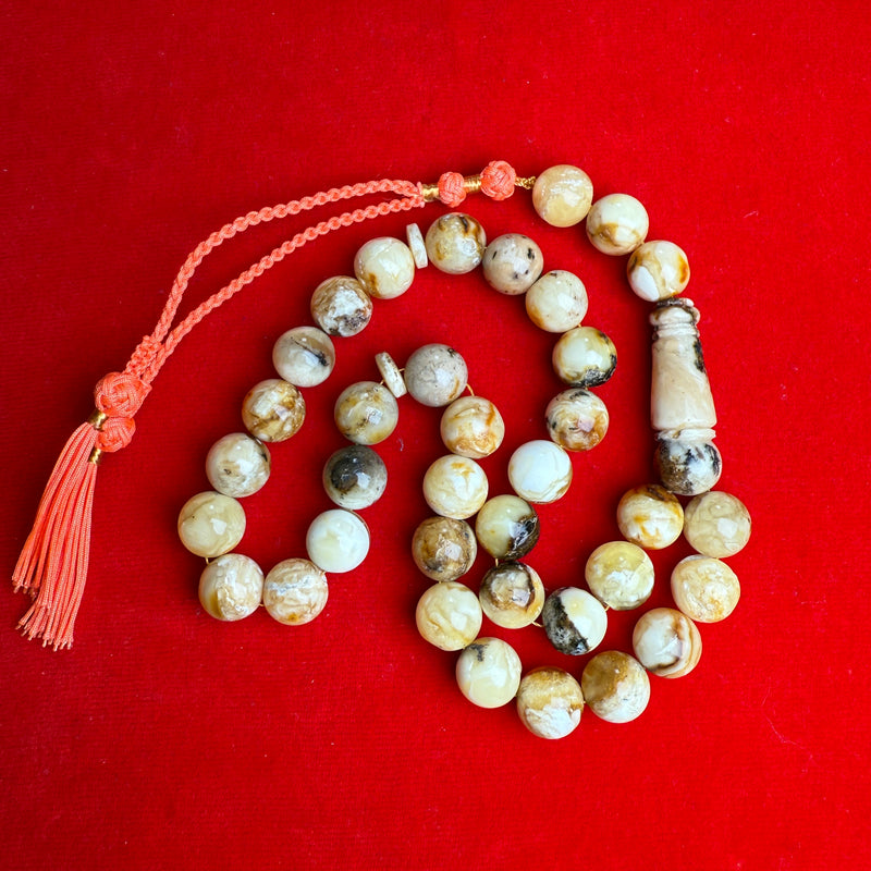 Oreo Yellow White Amber Misbaha Islamic Tasbih Rosary مسبحة تسبيح 12.7mm 46g
