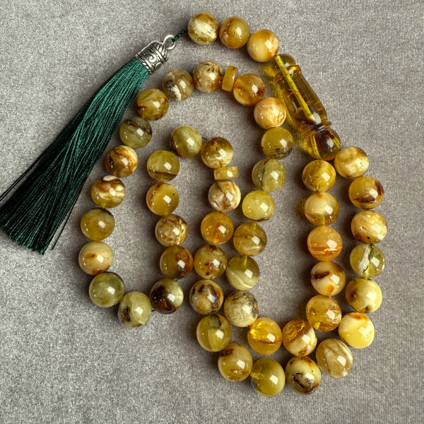 Handmade Yellow Amber Misbaha 12.1mm 58g Islamic Rosary Tasbih Gift