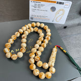 Handmade White Amber Misbaha 10mm 29.8g 45 beads LAB certificate