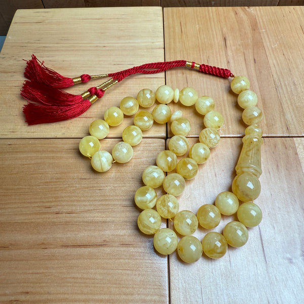 Handmade White Amber Misbaha Tasbih Islamic Prayer Beads 11.7mm 39.7g