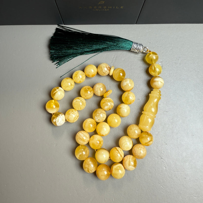 Handmade Honey White Amber Misbaha Tasbih Islamic Prayer Beads 12.1mm 43.2g