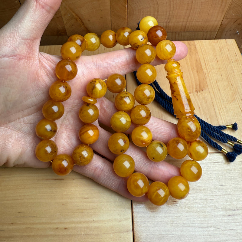 Handmade Antiq Amber Misbaha Tasbih Islamic Prayer Beads 14.3mm 66g