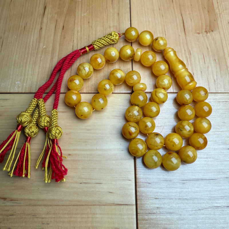 Handmade Antiq Amber Misbaha Tasbih Islamic Prayer Beads 11.6mm 41.5g