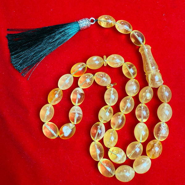 Premium Handmade Yellow Transparent Amber Tasbih Misbaha Islamic Prayer Beads 12mm x 16mm  57.3g