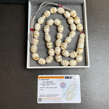 Handmade White Amber Misbaha 12x15mm 64.15g 33 beads LAB certificate
