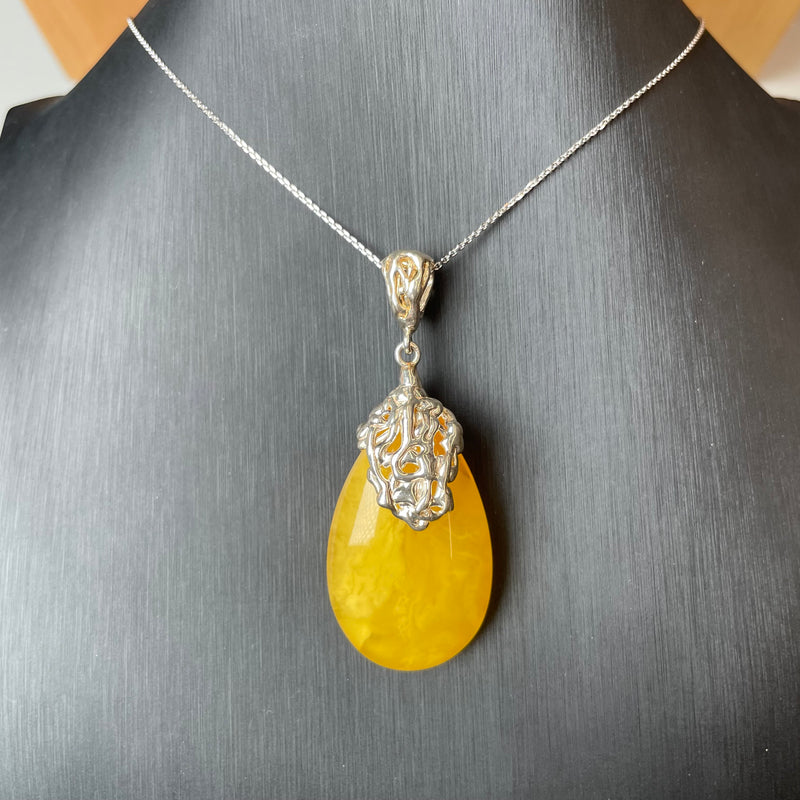 Natural Amber Pendant 925 Sterling Silver Made in Eu Baltic Gemstone 13g