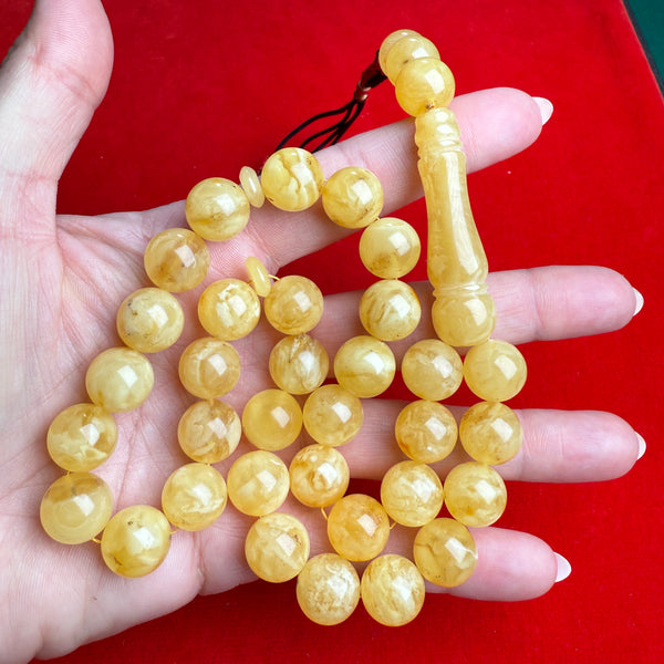 YELLOW WHITE AMBER MISBAHA 12.6mm 45.5g