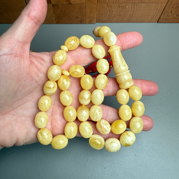 Premium Handmade  White Amber Tasbih Misbaha Islamic Prayer Beads 11mm x 14mm 47g