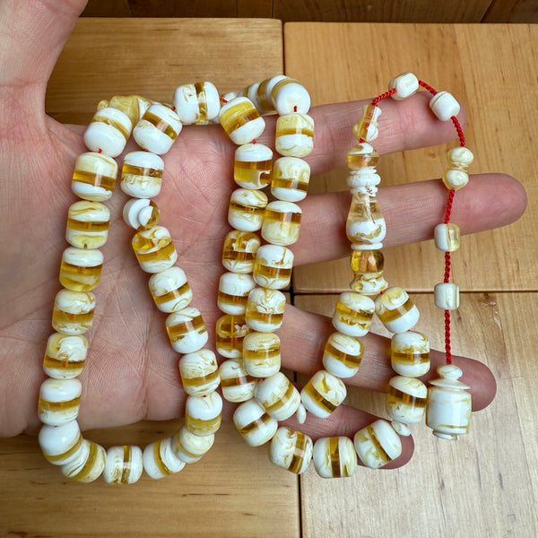 White Pressed Amber Style Misbaha Tasbih | 50.6g | 10×12mm | Islamic Prayer Beads