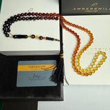 مسبحة إسلامية من العنبر المرصع بالألماس بألوان قوس قزح، 6.7 مم، 22.2 غرام