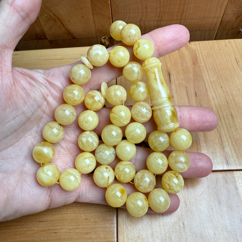 Handmade White Amber Misbaha Tasbih Islamic Prayer Beads 12mm 42.2g