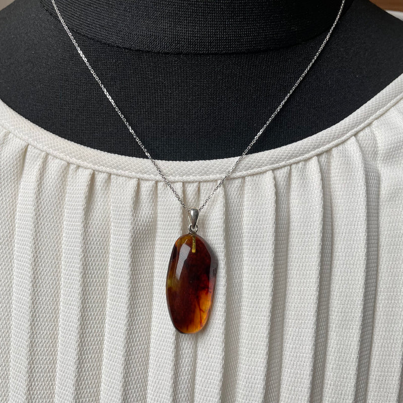 Natural Amber Pendant 925 Sterling Silver Made in Eu Baltic Gemstone 3g Gift