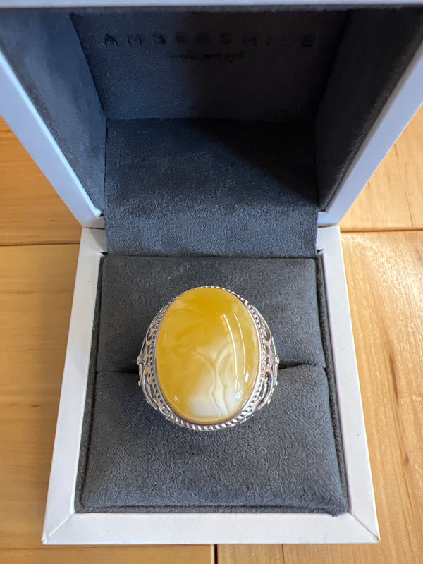 Baltic Amber Men’s Ring – 925 Sterling Silver, Handmade, Adjustable Size