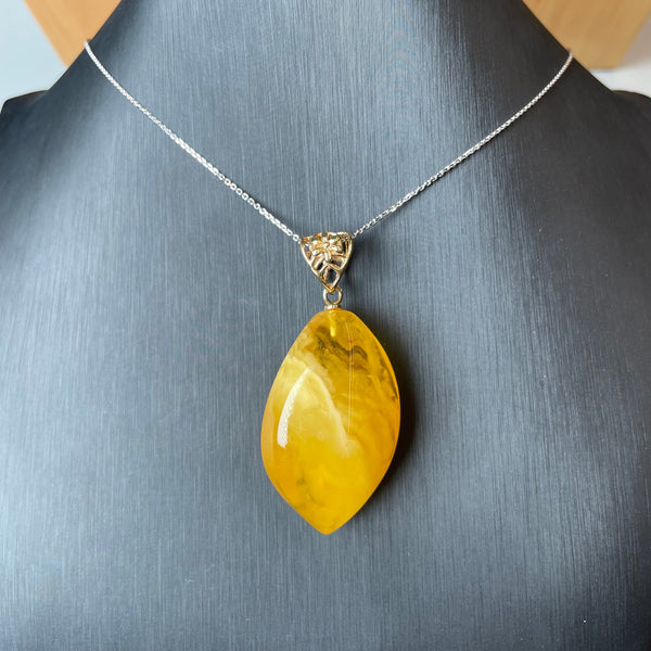Natural Amber Pendant 925 Sterling Silver Made in Eu Baltic Gemstone 9g