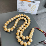 Handmade White Amber Misbaha 10mm 30.30g 45 beads LAB certificate