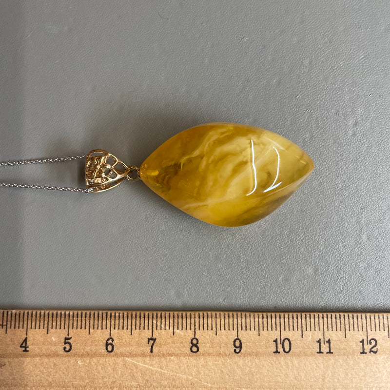 Natural Amber Pendant 925 Sterling Silver Made in Eu Baltic Gemstone 9g