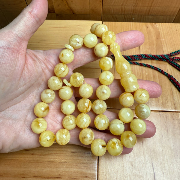 Handmade White Amber Misbaha Tasbih Islamic Prayer Beads 12mm 41g